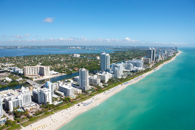 Aerial view of Miami beaches